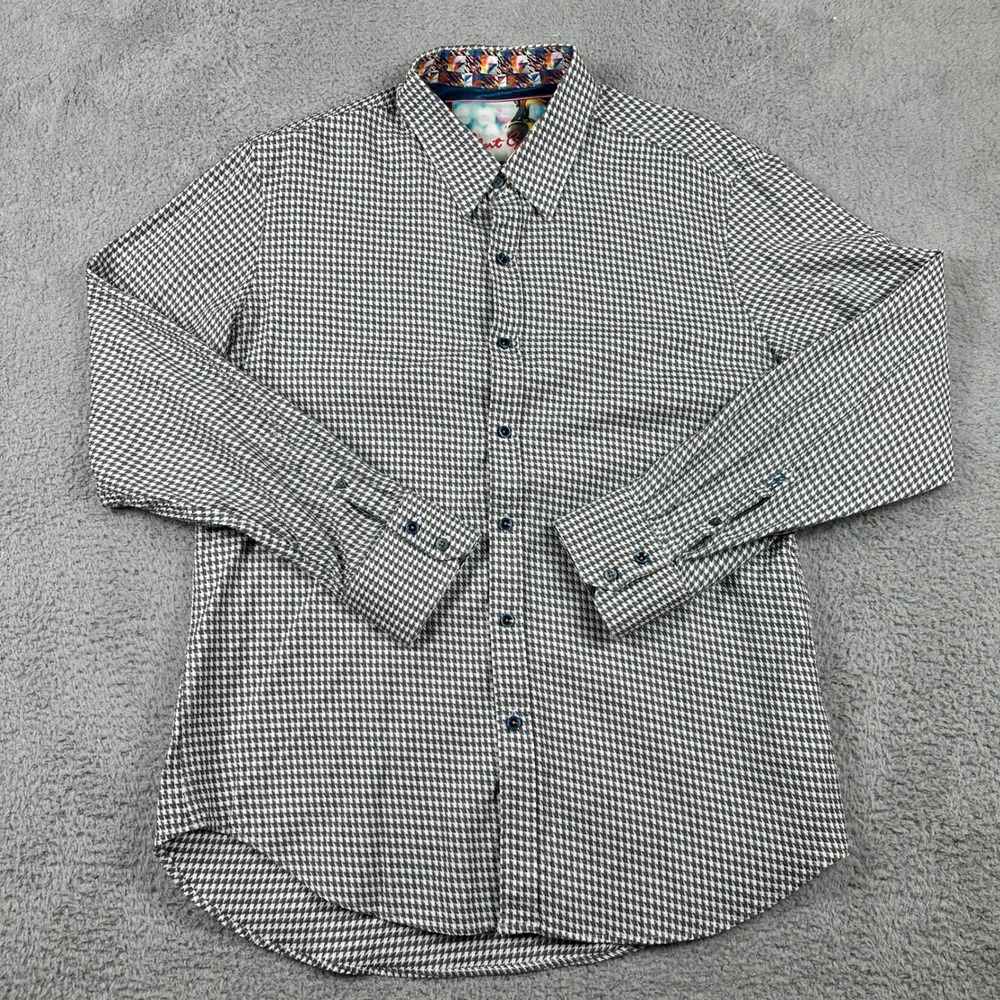Robert Graham Flip Cuff Shirt Mens XL Black White‎ Houndstooth Classic Fit